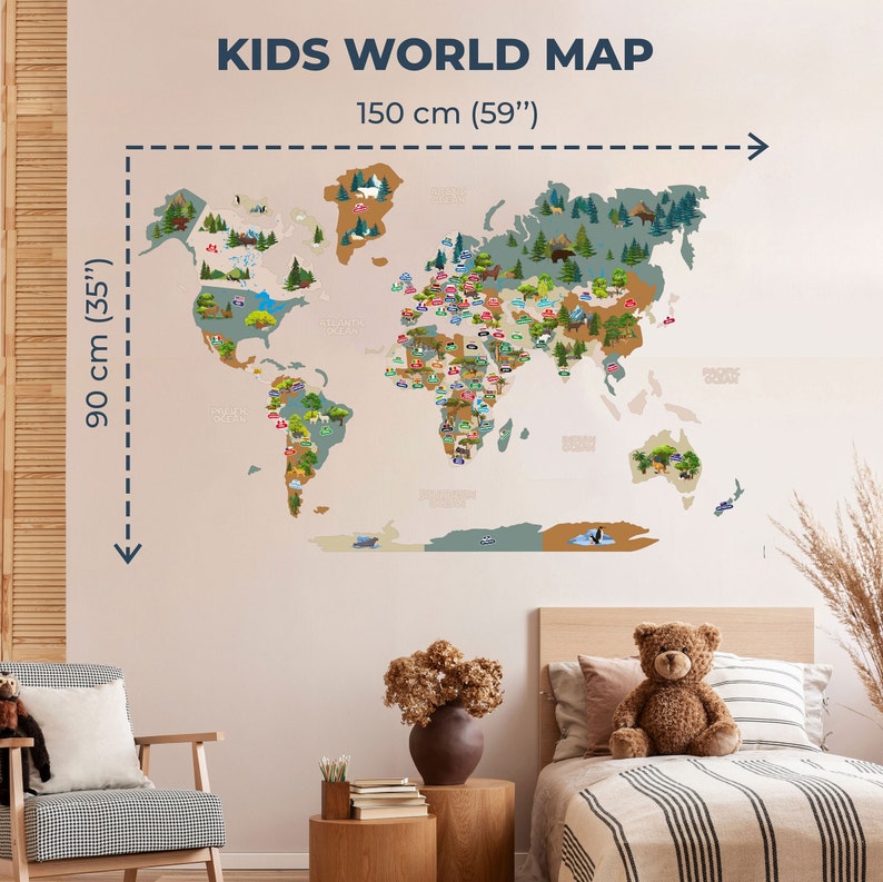 Large Wall Map, Educational World Map for Kids, Interactive Map of the ...