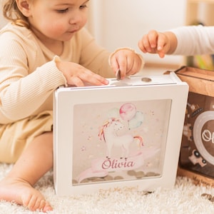 Unicorn Piggy Box, Gifts For Birthday, Bank Box, Piggy Box Personalized with Name, Toddler Saving Money Bank, Unicorn Money Box