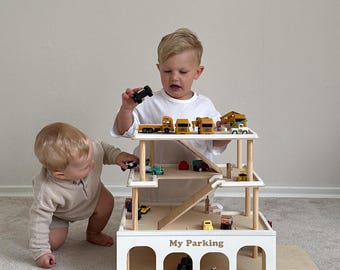 Toy Car Parking Garage, Wooden Garage, Personalized Toys for Boys, Toy Garage Car Ramp, Toddler Birthday Gift, Montessori Toy Car Storage