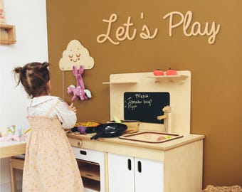 Let's Play Wall Sign, Wooden Sign, Wooden Wall Scripts, Kids Room Decor, Nursery Baby Room, Nursery Wooden Wall Script Art, Wall Wood Art