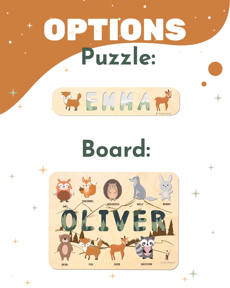 Name Puzzle for Toddler, Baby Boy 1st Birthday Gift, Woodland Animals Nursery, Kids Name Puzzle 2nd, 3rd Birthday Gift, Wood Montessori Toys image 3