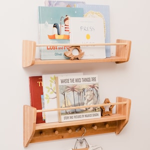 Montessori Baby & Kids Room Shelf with Hooks, Nursery Shelves, Kids Room Decor, Baby Room Decoration, Nursery Decor, Montessori Toddler zdjęcie 5