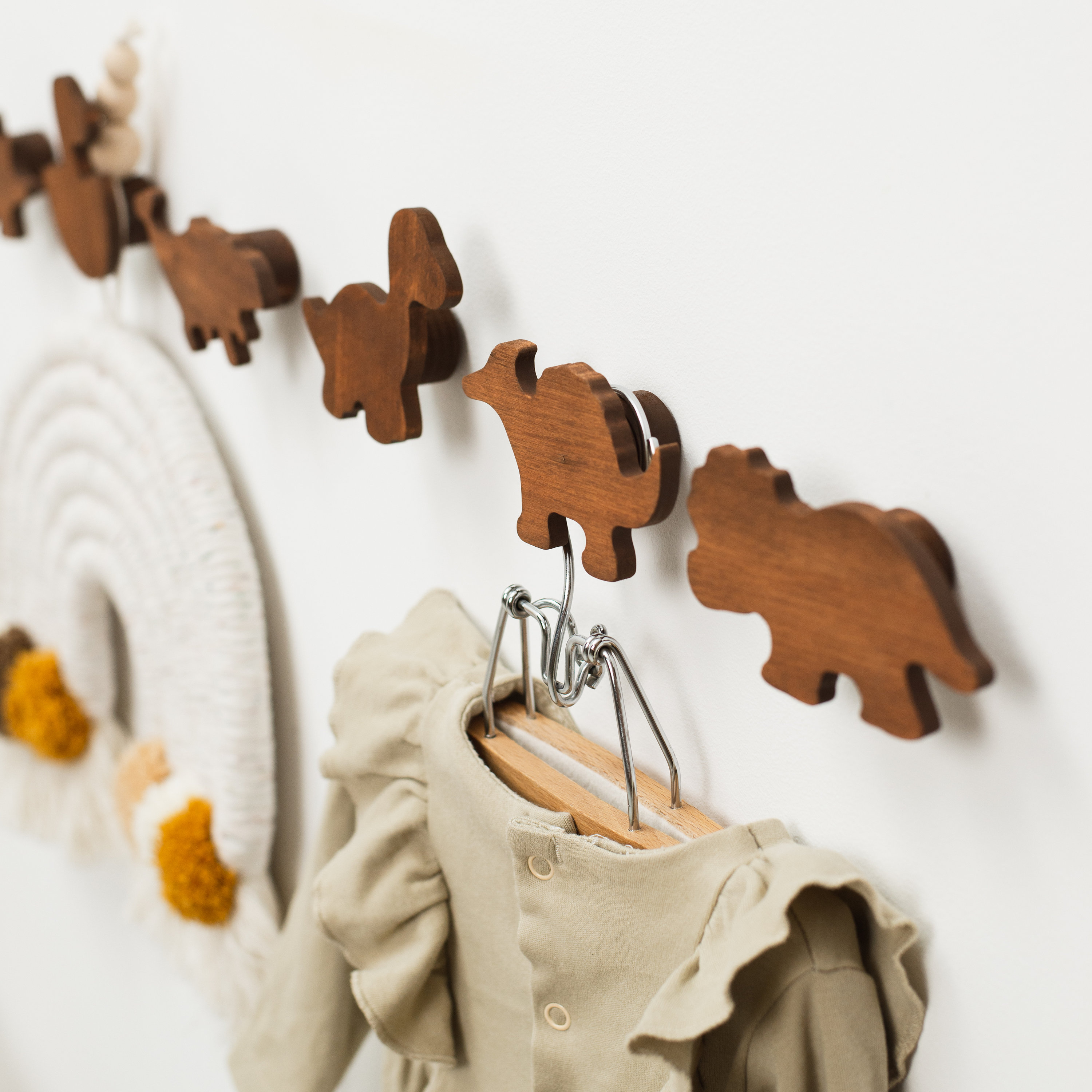 Large nursery wooden animal wall hooks