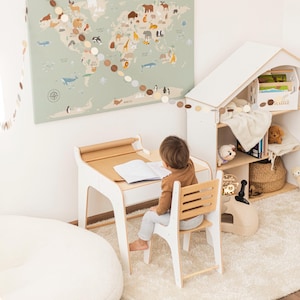 Aktivitetsbordsstol, Babyfödelsedag, Montessorimöbler för småbarn, Babybord och stol, Miljövänlig barnrumsinredning