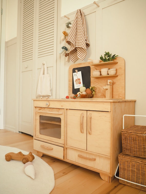 Wooden kitchen, Montessori style play corner