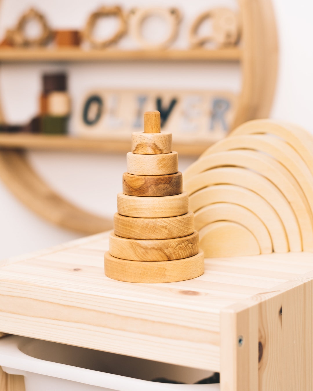 Natural Wooden Toys Rainbow Stacker Baby Keepsake Nursery Decor Custom ...