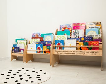 Wooden Kids Bookcase, Montessori Bookshelf, Birthday Baby Girl, Gift Idea, Custom Name Book Holder, Wppden Books Organizer, Nursery Decor