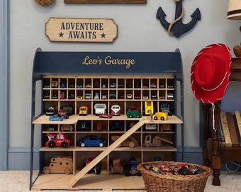 Toy Car Storage, Wooden Toy Car Parking Garage, Personalized Toddler Gift, Car Organizer for Boys, Birthday Gift for Kids