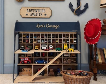 Toy Car Storage, Wooden Toy Car Parking Garage, Personalized Toddler Gift, Car Organizer for Boys, Birthday Gift for Kids