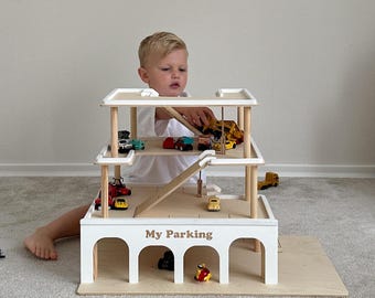 Personalized Toys for Boys, Toy Garage Car Ramp, Toddler Birthday Gift, Toy Car Parking Garage, Montessori Toy Car Storage