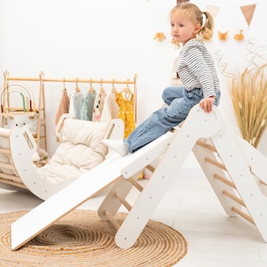 Montessori Climbing Arch with Pillow, Wooden Playroom Gym, Gift for Kids, Waldorf Furniture, Wooden Arch Rocker, Indoor Playground