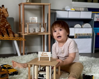 Additions for Toy Car Parking Garage, Wooden Car Wash Gas Station Car Track, Montessori Toys for Boys by ChildUniverse