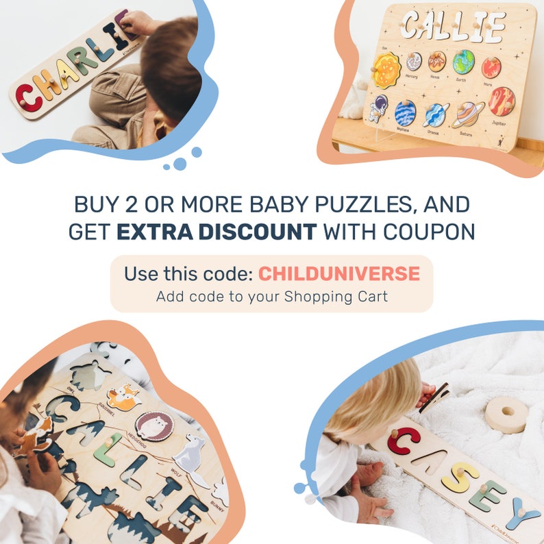 Neues Baby Geschenk Holz Namen Puzzle für Kleinkind Montessori Puzzle, Erstes Geburtstagsgeschenk für Baby Jungen Baby Mädchen, Holzspielzeug, individuelles Geschenk für Kinder Bild 10