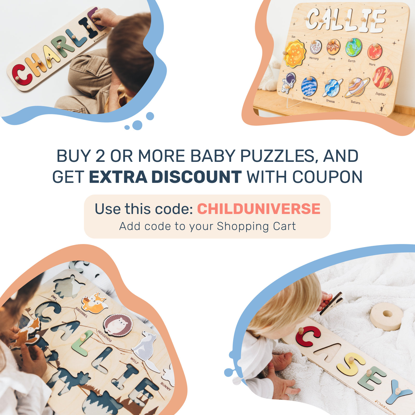 New Baby Gift Wood Name Puzzle for Toddler Montessori Puzzle, First Birthday Gift for Baby Boy Baby Girl, Wooden Toys, Custom Gift for Kids