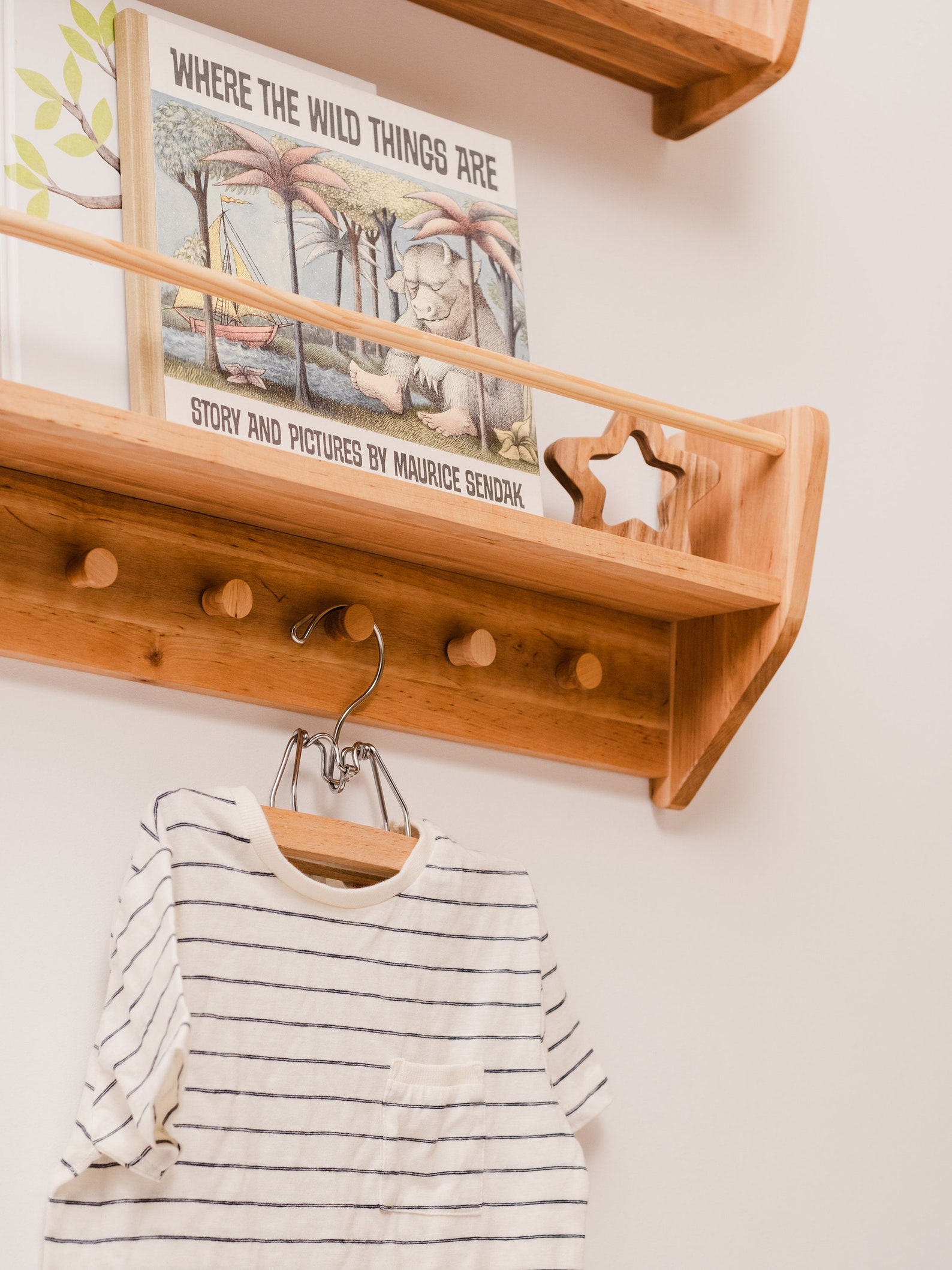 Nursery Wall Shelf With Hooks Hanging Bookshelf Kids Wall Etsy