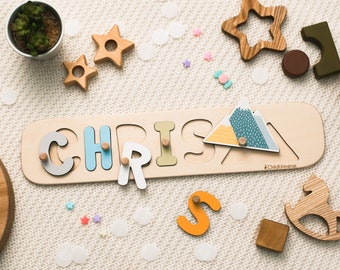 Wood Name Puzzle, Gift forToddler, Montessori Puzzle, First Birthday Gift for Baby Boy Baby Girl, New Baby Gift, Custom Baby Puzzle