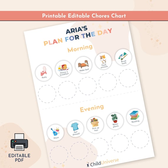 Chore Chart for Kids Printable Kids Daily Checklist Digital - Etsy