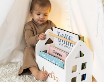 Nursery Small Bookshelf, Playroom Decor Box for Books, Toys Organization, Room Furniture, Toddler Bookcase, Portable Wooden Bookcase