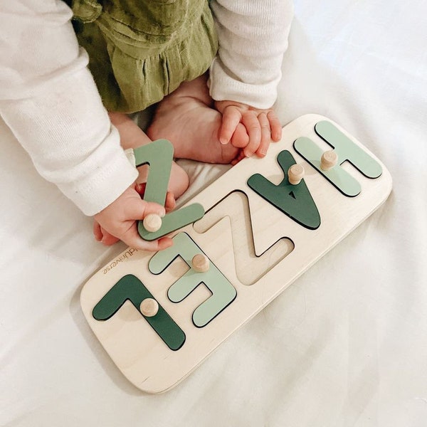 Neues Baby Geschenk Holz Namen Puzzle für Kleinkind Montessori Puzzle, Erstes Geburtstagsgeschenk für Baby Jungen Baby Mädchen, Holzspielzeug, individuelles Geschenk für Kinder