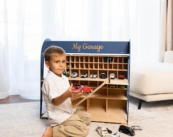 Toy Car Storage, Wooden Toy Car Parking Garage, Personalized Toddler Gift, Car Organizer for Boys, Birthday Gift for Kids