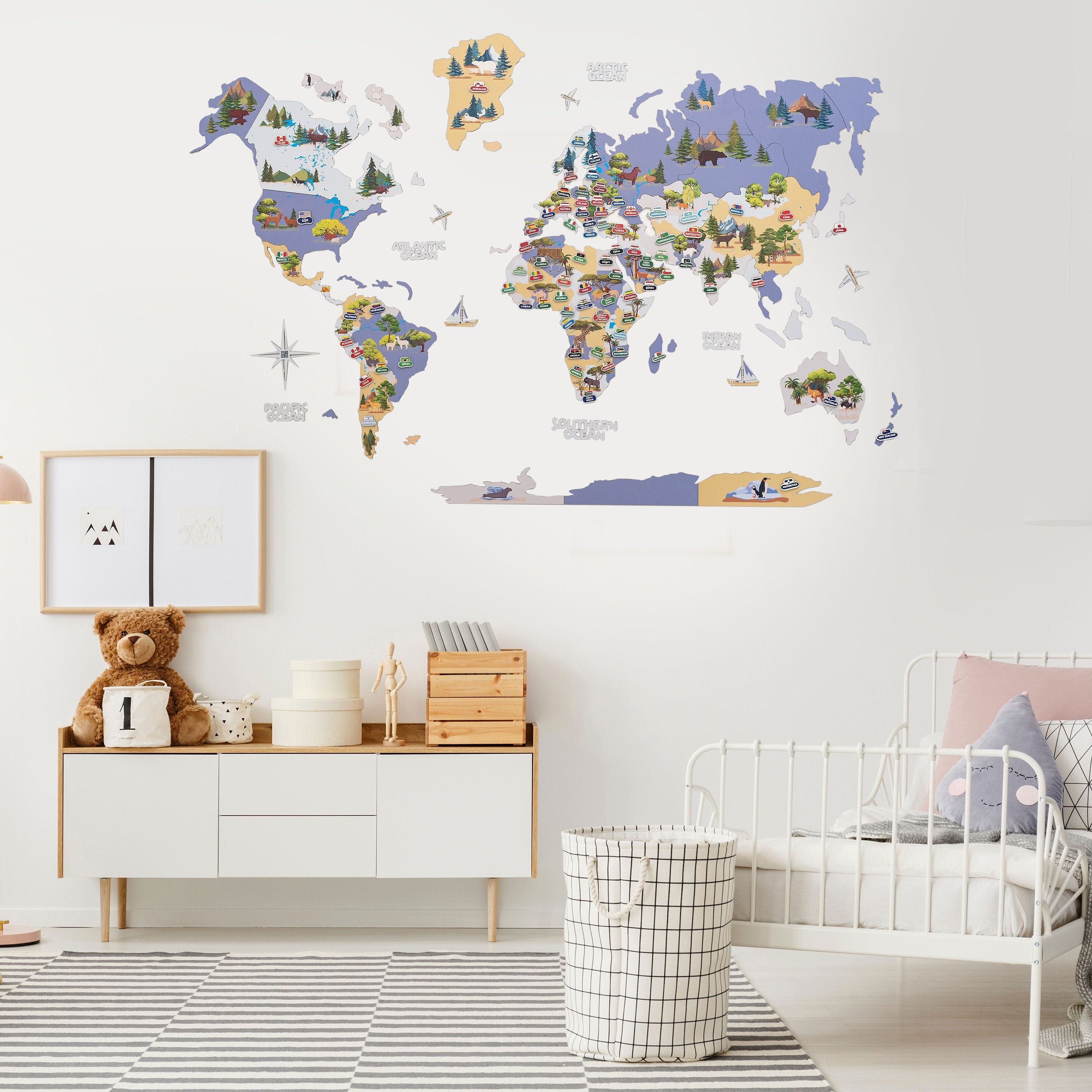 Large Wall Map, Educational World Map for Kids, Interactive Map of the ...