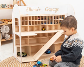 Spielzeugauto-Garage aus Holz, Spielzeug für Kinder, Kleinkinder, Spielzeugauto-Aufbewahrung, Spielzeug-Parkgarage, Autorampe, 1-, 2-, 3-, 4-jähriges Jungenspielzeug, Geburtstagsgeschenk