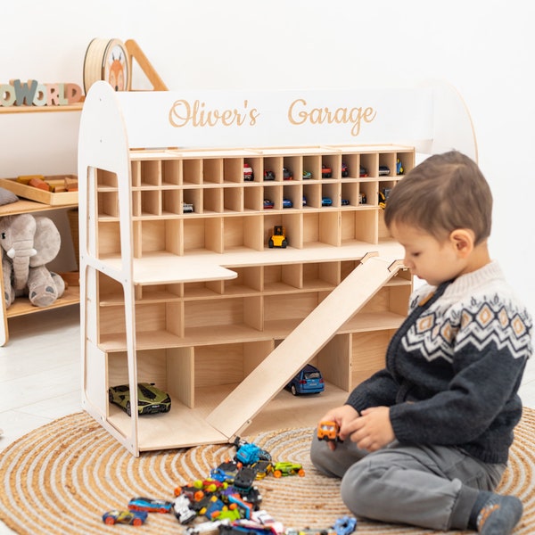 Spielzeugauto-Garage aus Holz, Spielzeug für Kinder, Kleinkinder, Spielzeugauto-Aufbewahrung, Spielzeug-Parkgarage, Autorampe, 1-, 2-, 3-, 4-jähriges Jungenspielzeug, Geburtstagsgeschenk