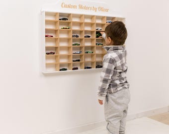 Wall Display for Toy Cars, Cars Organizer, Nursery Room Decor, Birthday Gift for Boys, Kids Wooden Car Shelf