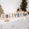 Baby Boy Name Puzzle, Personalized Gift for Baby, Dinosaur Theme Nursery, Kids Montessori Toys, Wooden Toys for Toddler, 1st Birthday Gift product logo