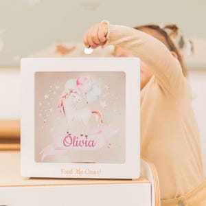 Unicorn Custom Piggy Bank, Baby Shower Gift, Personalized Piggy Bank, Kids Bank, Wooden Cash Box, Gifts For Kids, Birthday Gift, Coin Bank
