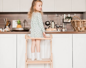 Foldable Learning Toddler Tower,  Nursery High Chair, Toddler Step Stool, Kids Furniture Wooden, Montessori Stool, Handmade Gift