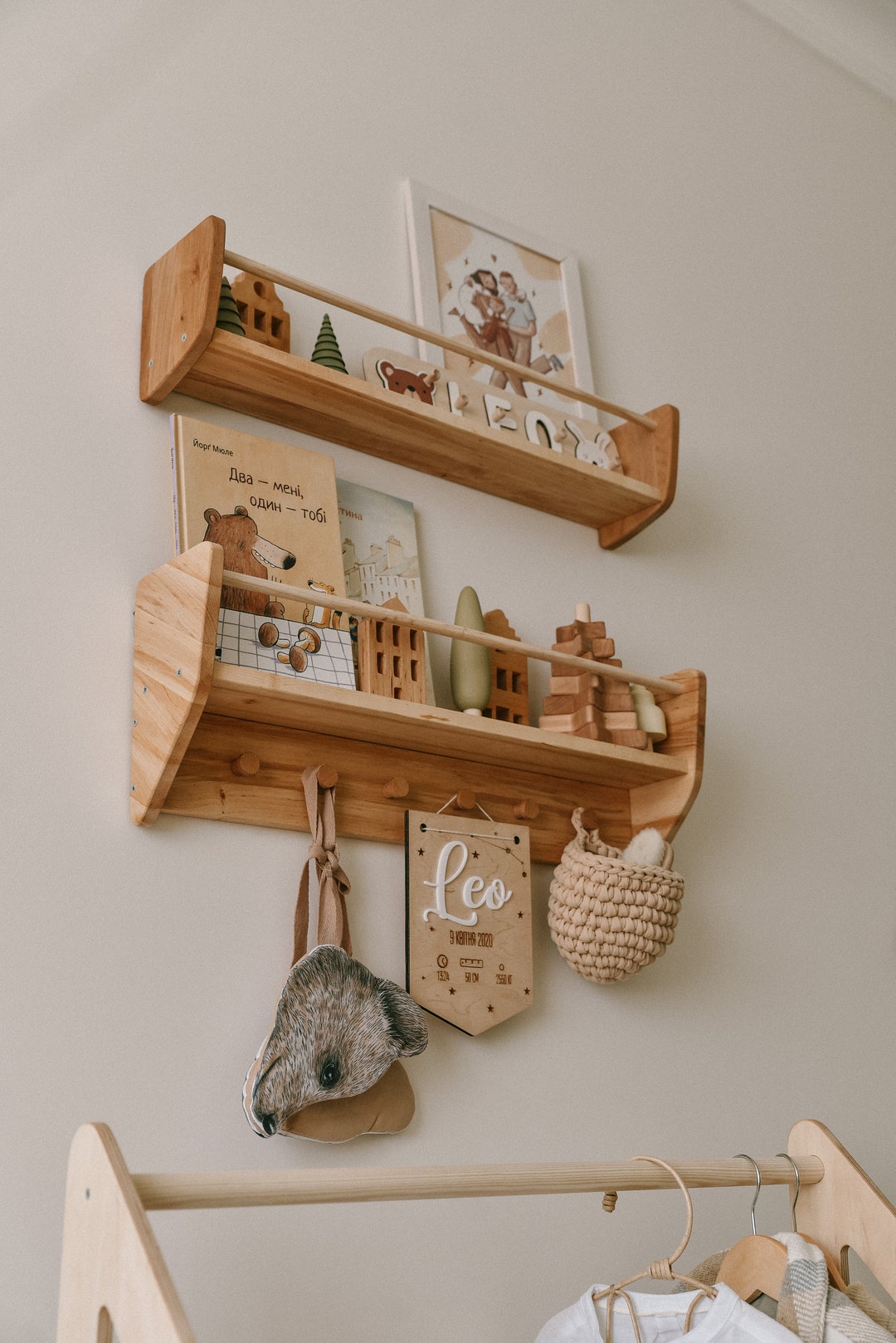 Nursery Wall Decor Montessori Baby and Kids Room Shelves Wood