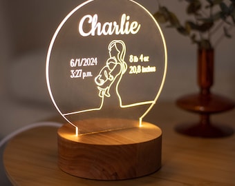 Wooden Birth Stats Night Light, Personalized Baby Gift, 1st Birthday Nursery Decor, Custom LED Nightlight