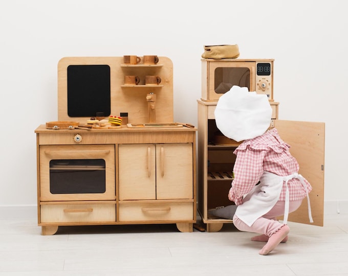 Kids Pretend Play Montessori Furniture, Wooden Kitchen, Birthday Gift, Montessori Toys For Kids, Toddler Girl Gift, Unique Children's Toy