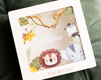 Hucha personalizada con nombre, Hucha para niños, Caja de dinero infantil, Regalo de cumpleaños para bebé, Hucha de madera, Caja de dinero personalizada para niños pequeños