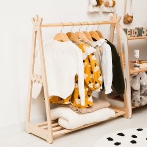 Nursery Furniture, Wooden Dress up Storage, Home Gifts, Children Wardrobe, Montessori Wardrobe, Kids Teepee Clothing Rack, Toddler Wardrobe