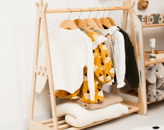 Nursery Furniture, Wooden Dress up Storage, Home Gifts, Children Wardrobe, Montessori Wardrobe, Kids Teepee Clothing Rack, Toddler Wardrobe