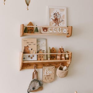 Nursery Shelves, Kids Room Decor, Montessori Baby & Kids Room Shelf with Hooks, Baby Room Decoration, Nursery Decor, Montessori Toddler