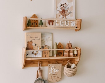 Nursery Shelves, Kids Room Decor, Montessori Baby & Kids Room Shelf with Hooks, Baby Room Decoration, Nursery Decor, Montessori Toddler