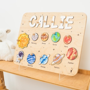Puzzle de nom d'espace, casse-tête de nom personnalisé, cadeau personnalisé pour bébé garçon, jouets planète de l'espace, 1er 2e anniversaire de bébé cadeau univers enfant