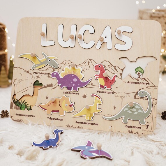 Juguetes Montessori De Madera Para Niños 1 2 3 Años – Puzzles Dinosaurios Con Tarjetas, Regalo Cumpleaños Y Navidad