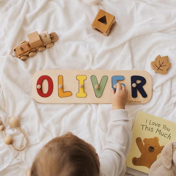 Personalized Name Puzzle With Animals, Montessori Toys, Custom Gift for Kids, Baby, Woodland Name Puzzle, First Birthday Gift