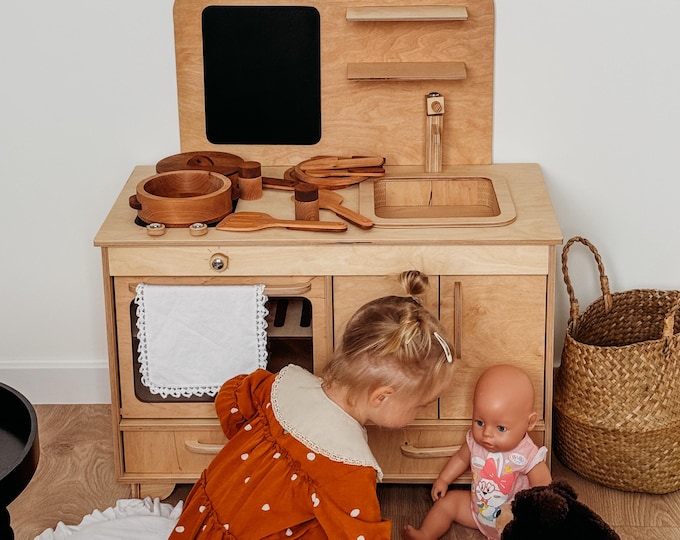 Toy Kitchen, Gifts for Kids, Playroom Decor, Pretend Play Kitchen Wooden, Play Kitchen Set, Montessori Furniture, Girl or Boy Birthday Gift