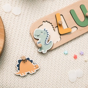 Dinosaur Nursery, Baby Name Puzzle, Wooden Montessori Toys for Toddlers, 1st Birthday Baby Boy Gift, Baby Shower Gift, Personalized Gifts image 2