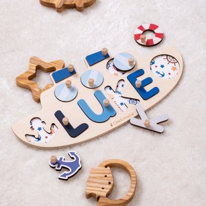 Wooden Toys - Kids Name Puzzle with Pegs - Personalized Gift for Baby Boy - Montessori Toys - 1st Birthday Gift - Baby Shower - Baby Gift