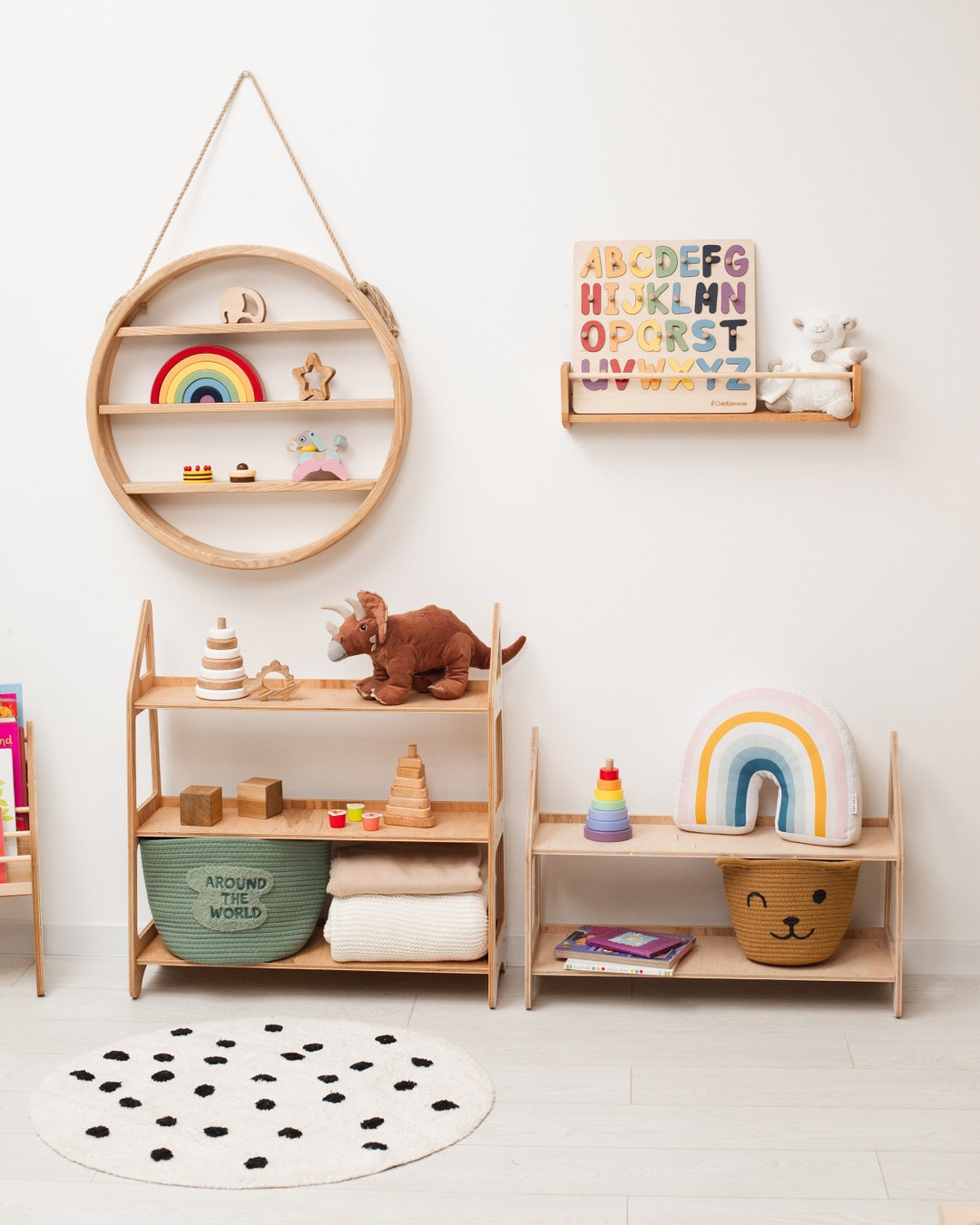 Wooden Toy Shelf, Toy Storage, Montessori Kids Furniture and Decor