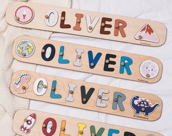 Baby Gift, Wooden Name Puzzle with Pegs, Gifts for Kids, Personalized Gift for Toddler, Montessori Toys, 1 Year Old Gift, Baby Shower Gift