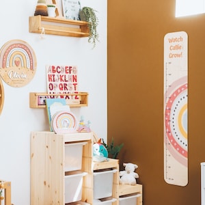 Rainbow Nursery Decor, Wall Growth Chart, Gepersonaliseerde Hoogtegrafiek, Girls Room Decor, Baby, Peuter, Meisjes Verjaardagscadeau, Unieke Kids Gifts