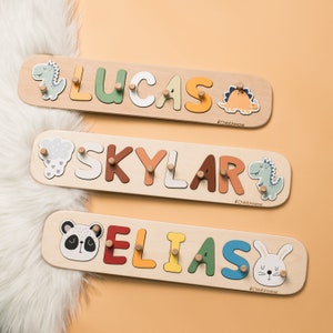 New Baby Gift Wood Name Puzzle for Toddler Montessori Puzzle, First Birthday Gift for Baby Boy Baby Girl, Wooden Toys, Custom Gift for Kids image 3