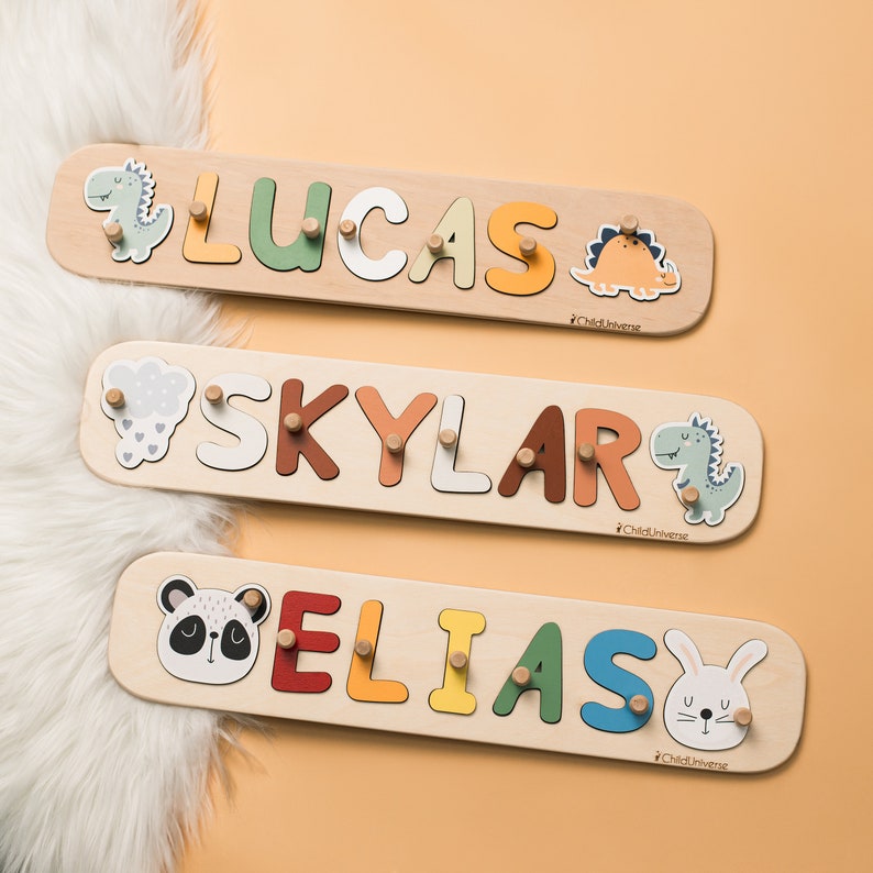 New Baby Gift Wood Name Puzzle for Toddler Montessori Puzzle, First Birthday Gift for Baby Boy Baby Girl, Wooden Toys, Custom Gift for Kids zdjęcie 3